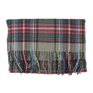 Classic Fall Scarf Plaid Tassels Acrylic, green