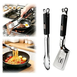 2Pcs Grill Clamp & Spatula Tongs 304 Stainless Steel