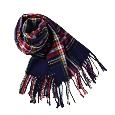 Classic Fall Scarf Plaid Tassels Acrylic, purple
