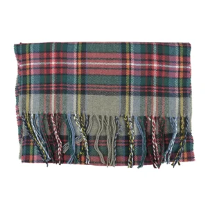 Classic Fall Scarf Plaid Tassels Acrylic, green