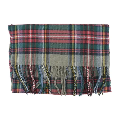 Classic Fall Scarf Plaid Tassels Acrylic, green