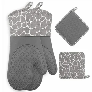Silicone Cotton Oven Mitts Pot Holder 4-Piece Set