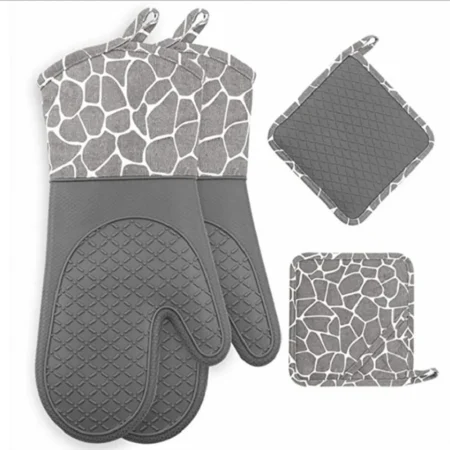 Silicone Cotton Oven Mitts Pot Holder 4-Piece Set